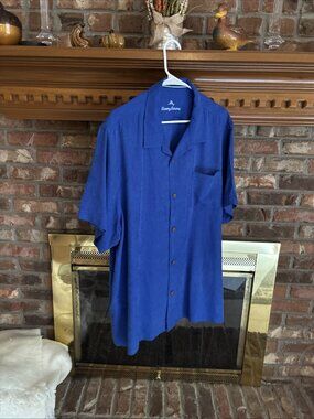 tommy bahama shirt Blue Camp Shirt Silk 2XL